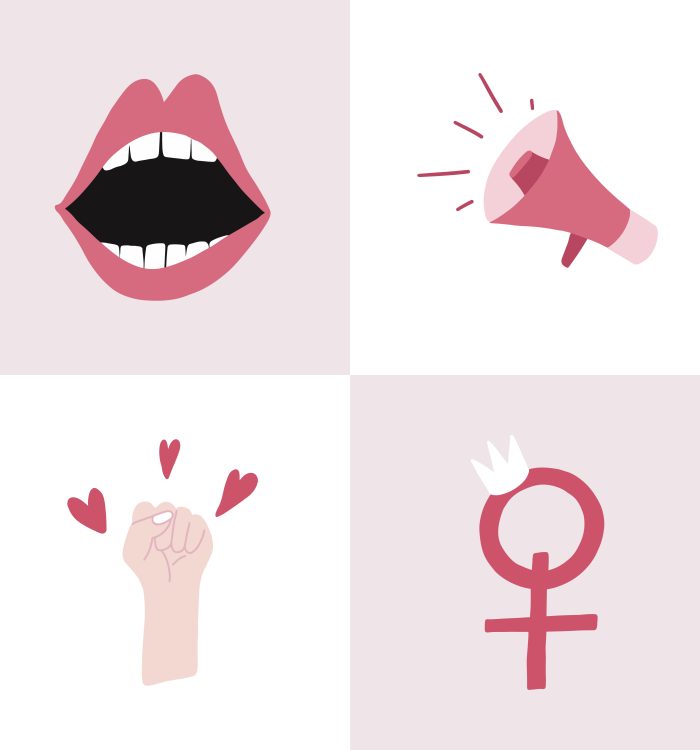Set of pink feminist badge vectors